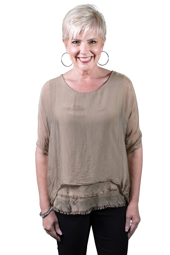 Adriana Silk Double Raw Edge Top (BQ209)