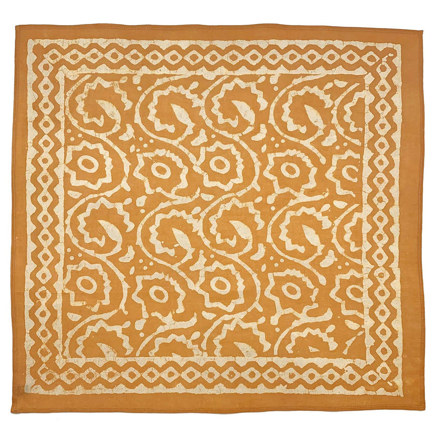 Block Printed Bandana - Golden Yellow Floral Vines Prnt