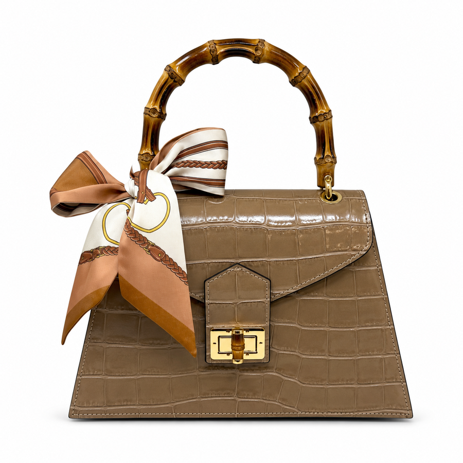 GF1925 - LUXURY ITALIAN CROCCO LEATHER BAMBOO HANDLE BAG