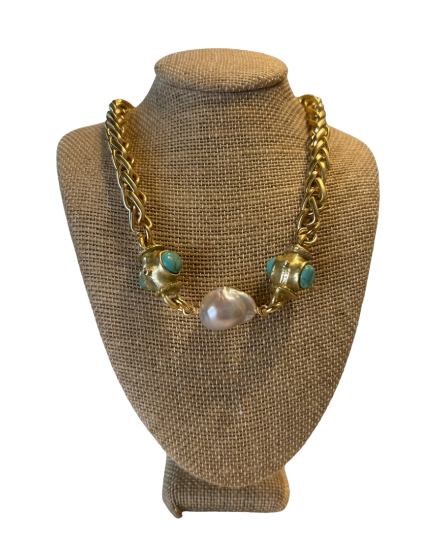Double Turquoise Barrel Necklace