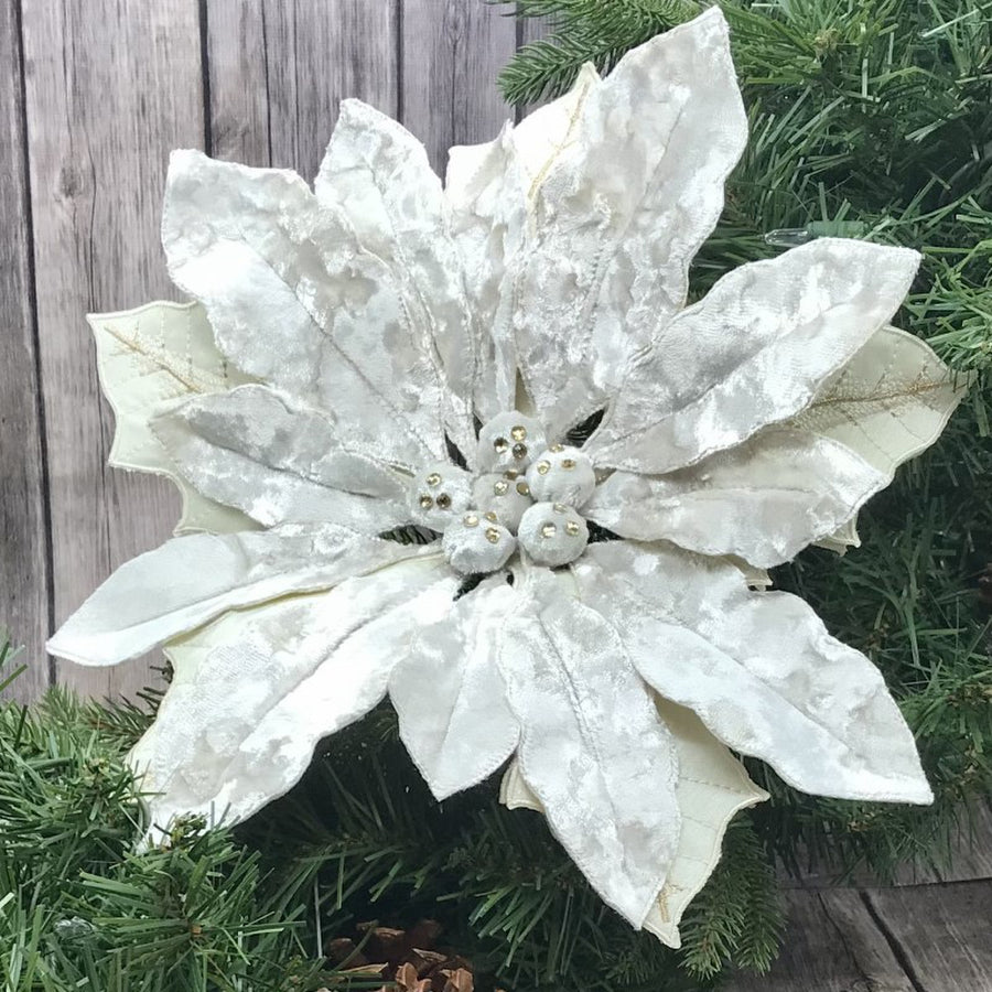 13" Velvet Ivory Poinsettia Ornament