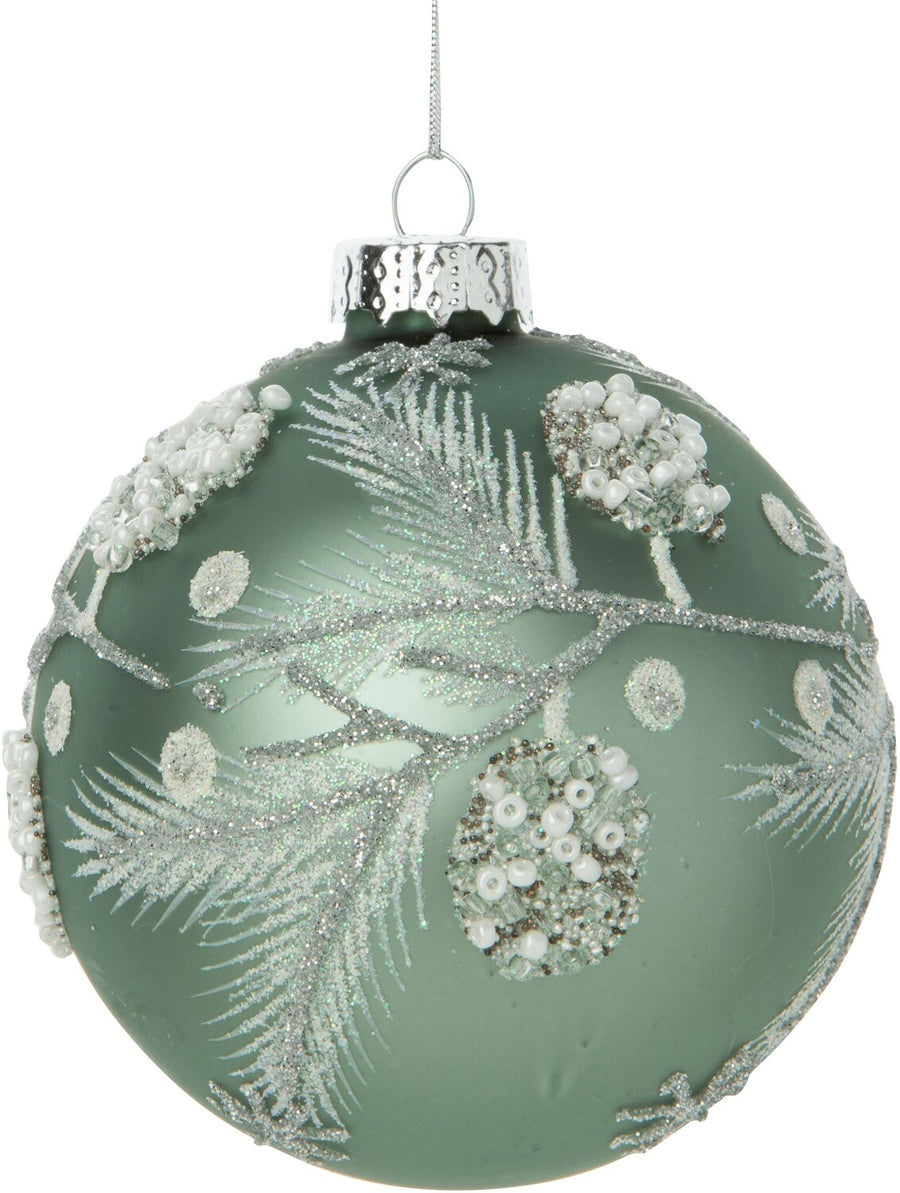 Blown Pale Matte Turquoise & Frosty Pine Ornament
