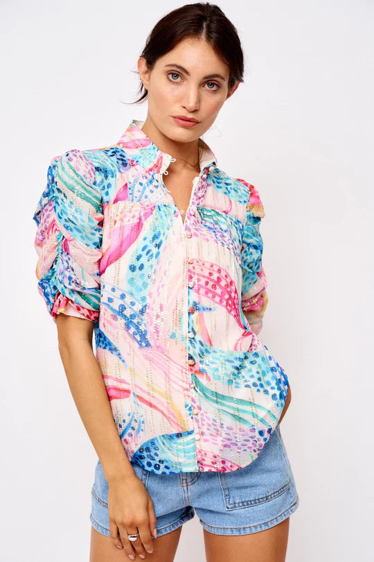 Floral Printed Ruched Sleeve Shirt