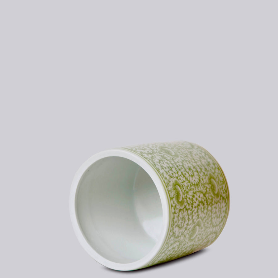 Green and White Porcelain Scrolling Peony Cachepot