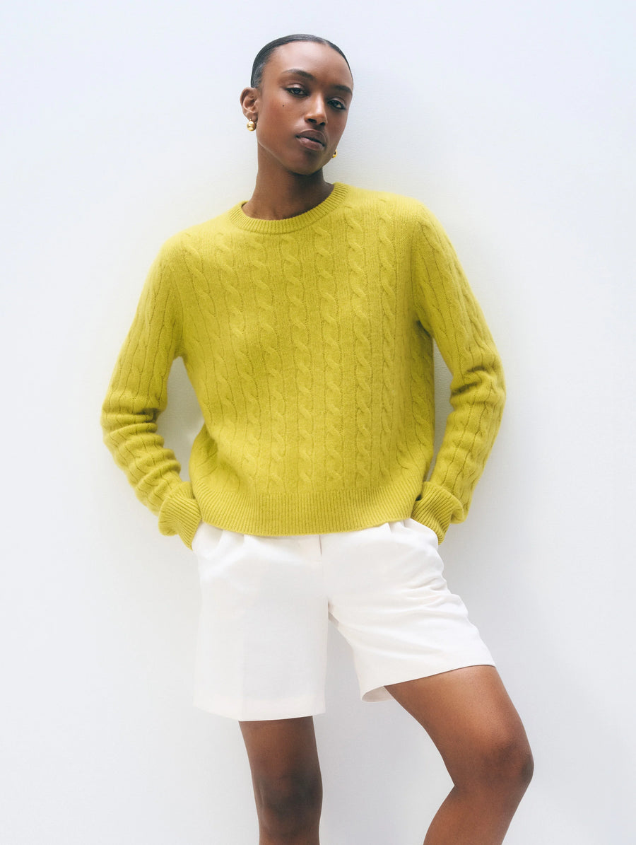 Cashmere Varsity Cable Crewneck