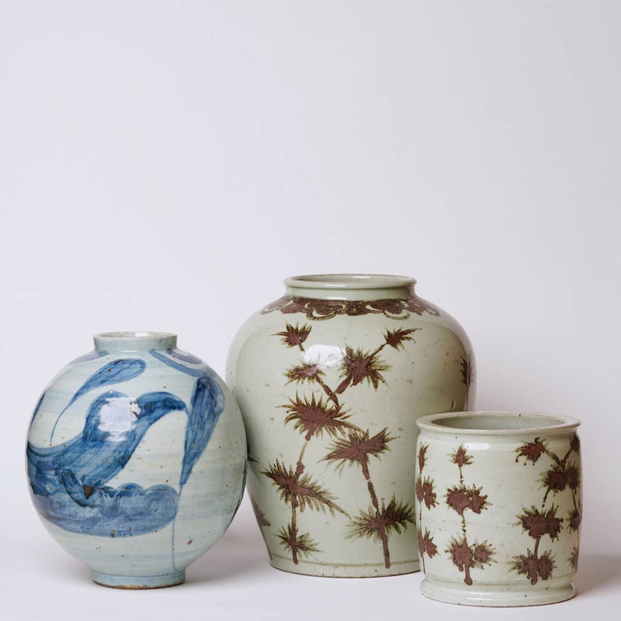 Rustic Copper Glazed Bamboo Porcelain Cachepot