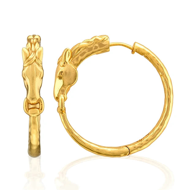 Equestrian Horsehead Hoop Earrings - Gold