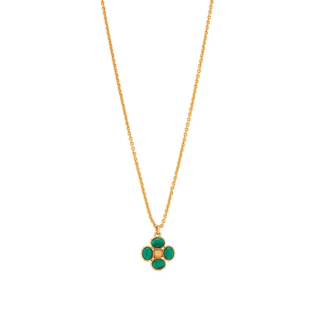 Berry Clover Double Sided Charm Necklace 16"+2" - Malachite