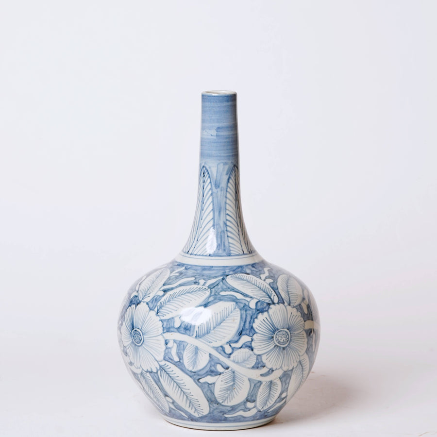 Blue and White Porcelain Rustic Rose Globe Vase