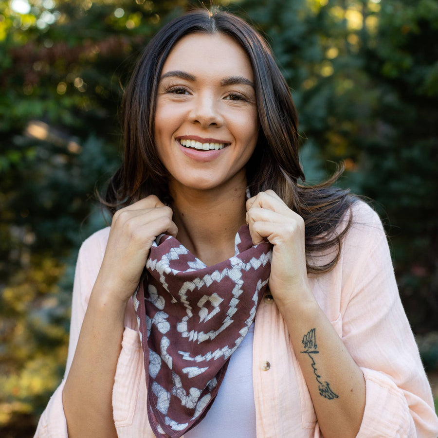 Block Printed Bandana - Chocolate Brown Batik Print