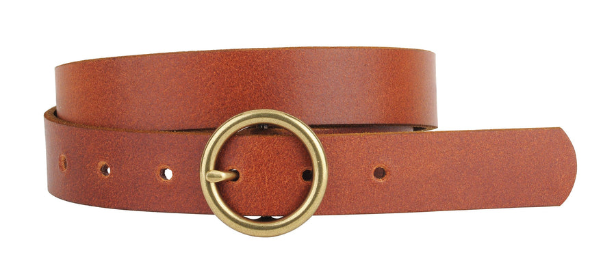 Round Brass Buckle Suede/Genuine Leather Belt｜Minimalist
