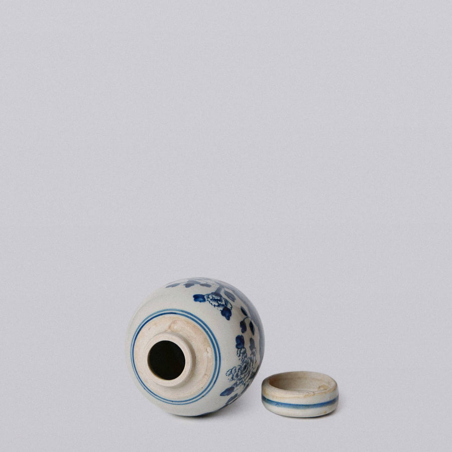 Blue and White Porcelain Mini Peony Floral Round Jar