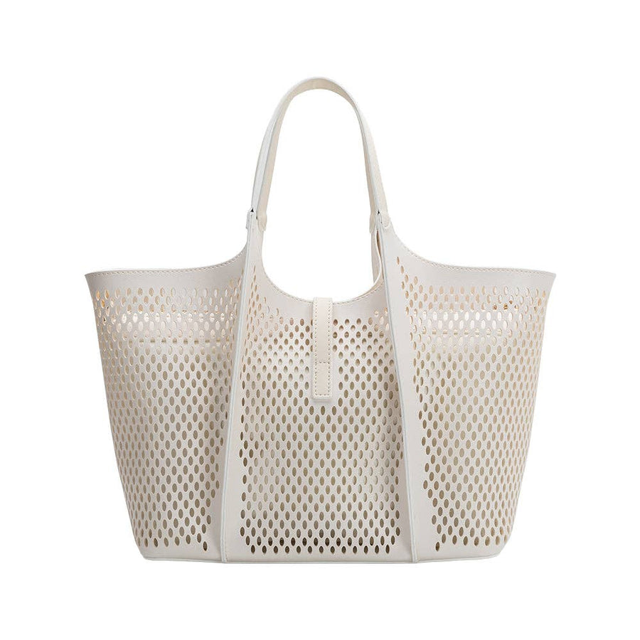 Malia Ivory Laser Cut Vegan Leather Tote Bag
