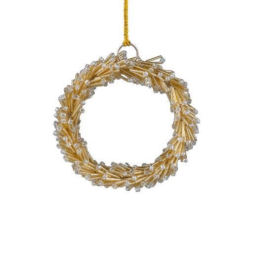 A80639:Gold glass buggle bead ornament, 4 in