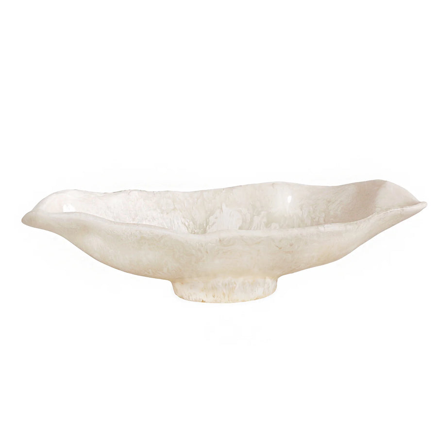 RESIN Alabaster Medium Oval Bowl - White Swirl