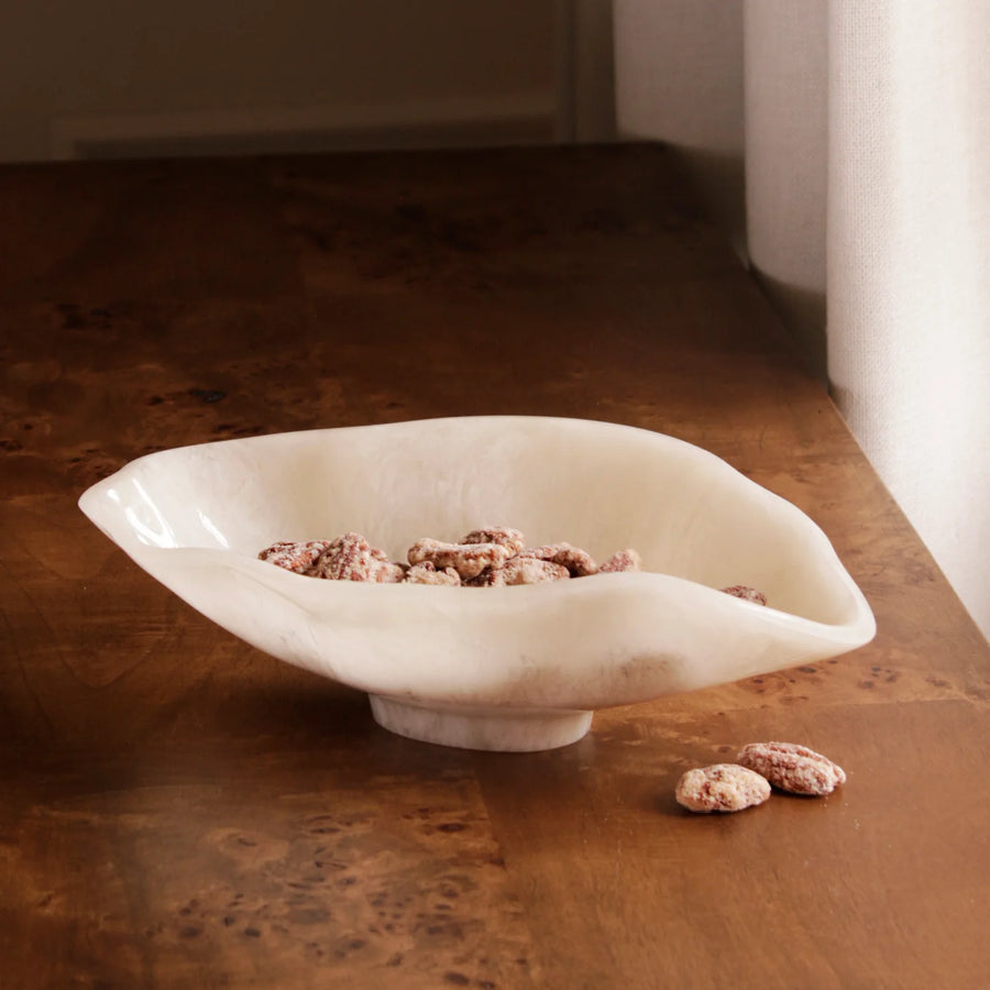 RESIN Alabaster Small Oval Bowl - White Swirl