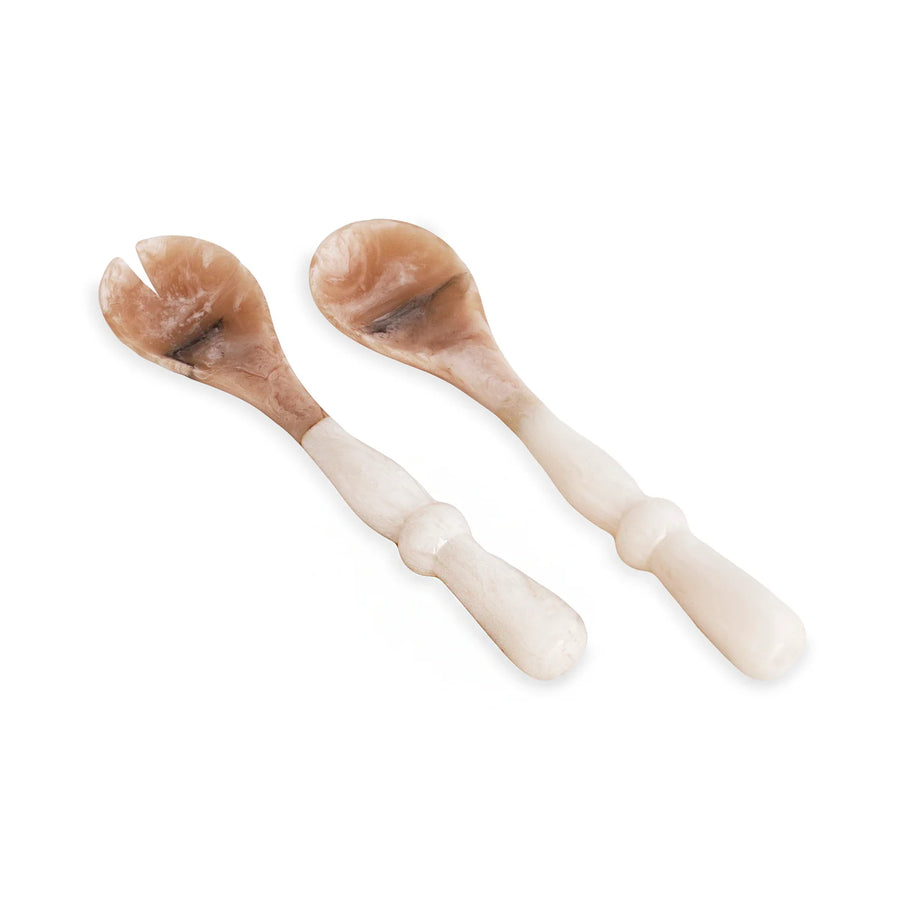 RESIN Alabaster Salad Servers - White Swirl