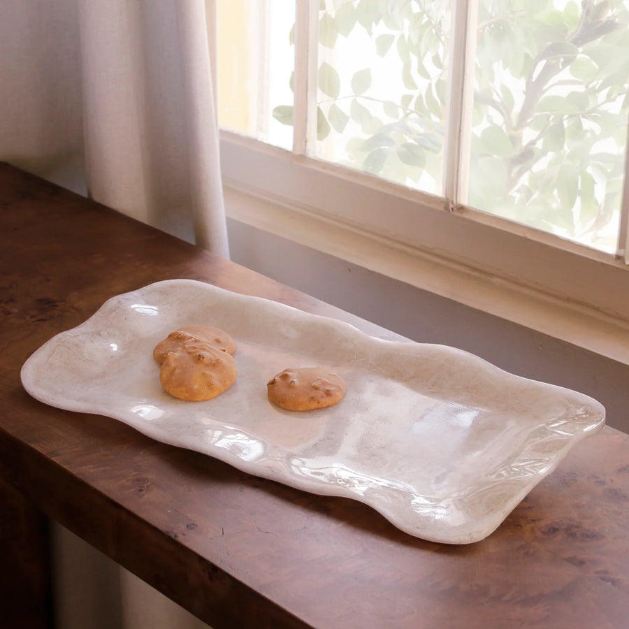 RESIN Alabaster Long Rectangle Tray - White Swirl