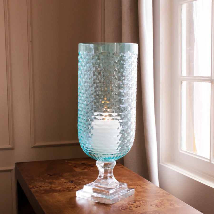 GLASS Eclat Tall Hurricane - Pale Blue & Clear