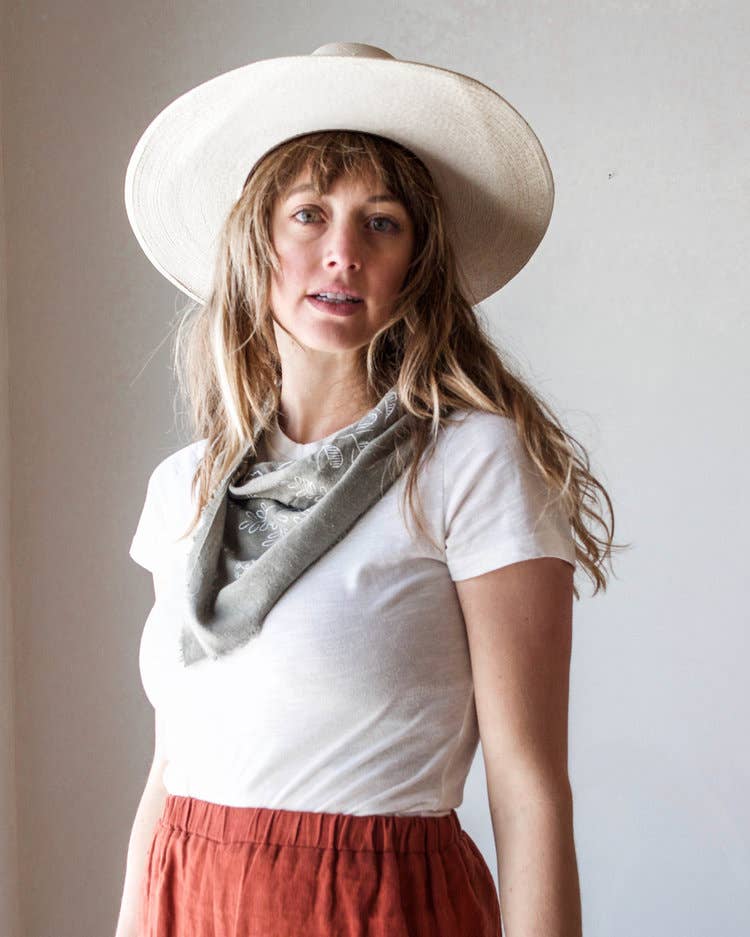 Sage Grey Botanical Print Naturally Dyed Bandana