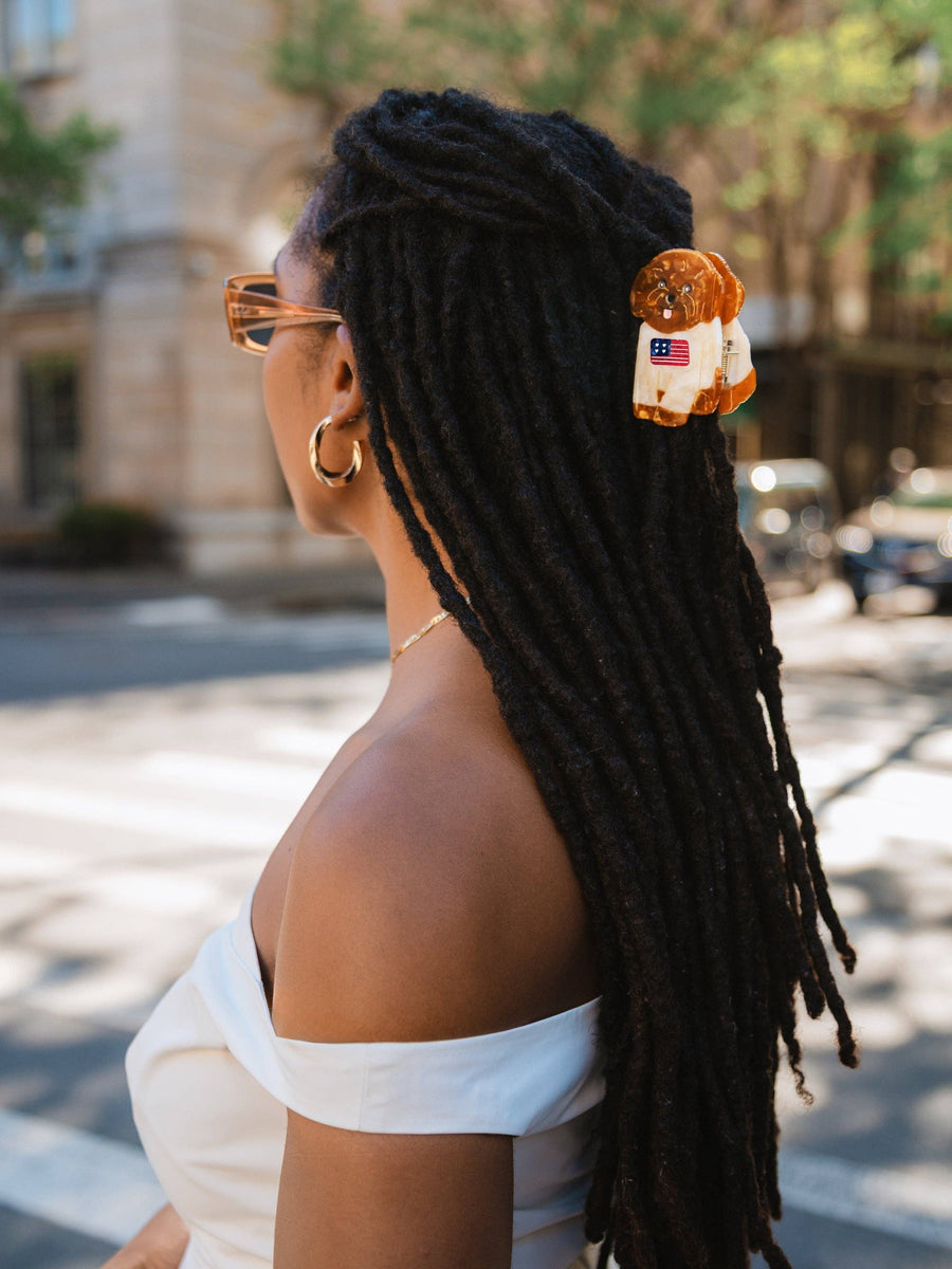 Hand-Painted Americana Puppy Claw Clip | Eco-Friendly