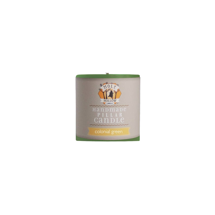 Colonial Green Unscented Pillar Candles - 3x3", 3x6", 3x9"