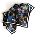 100% Silk Scarf Botanical Black Floral Bandana 17x17