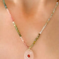 Triple Gemstone Beaded Choker-Tourmaline, Garnet & Rose Qtz