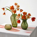 Hobnail Vase Barrel | Moss Green Glass Vase | Crystal Decor