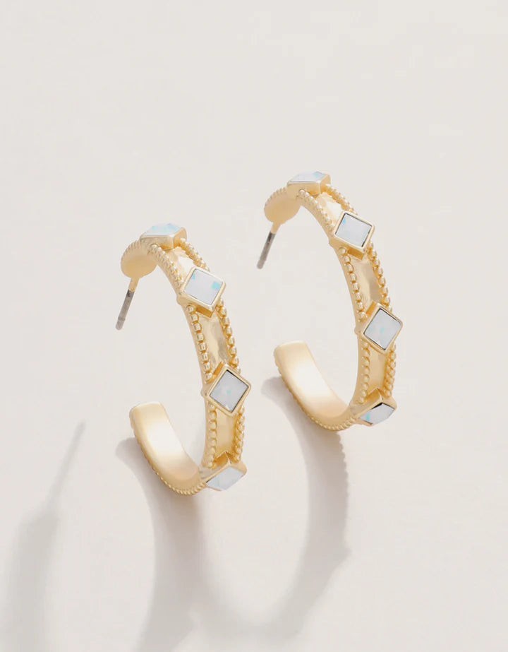 Harris Hoop Earrings 25mm White Opal