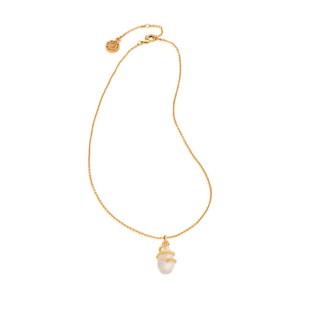 Lily Charm Necklace, 16"+2" - Clear Quartz