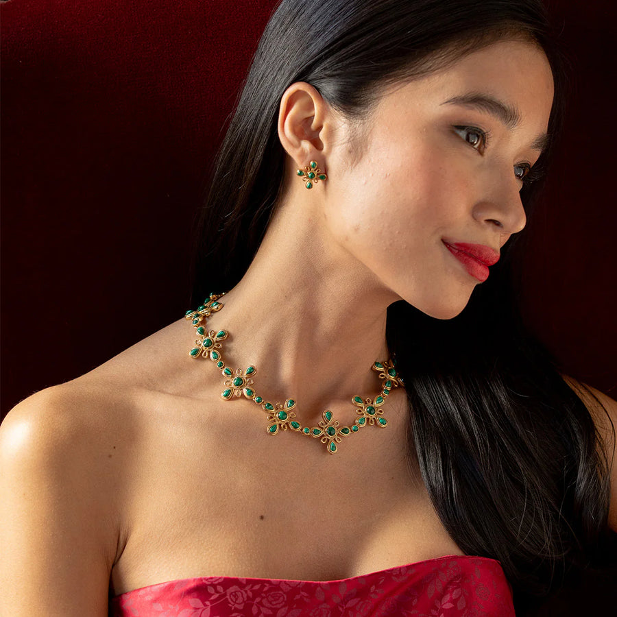Monique Gem Convertible Double Drop Earrings - Malachite