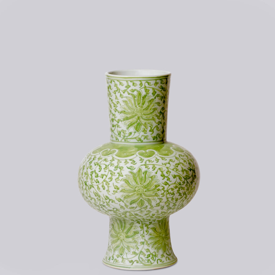 Green and White Porcelain Scrolling Lotus Lantern Vase