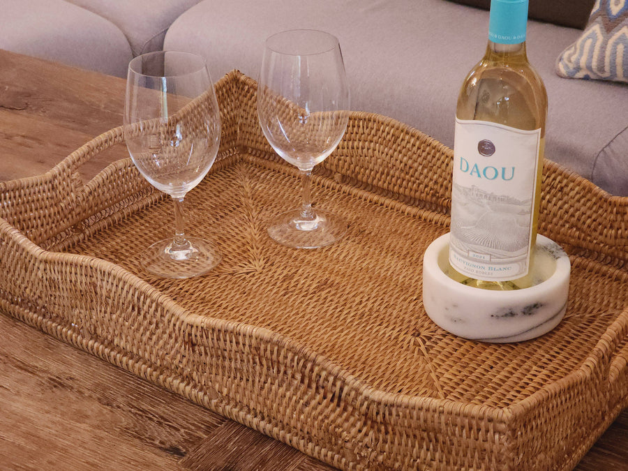 Rattan Tray – Rectangular Scallop Design