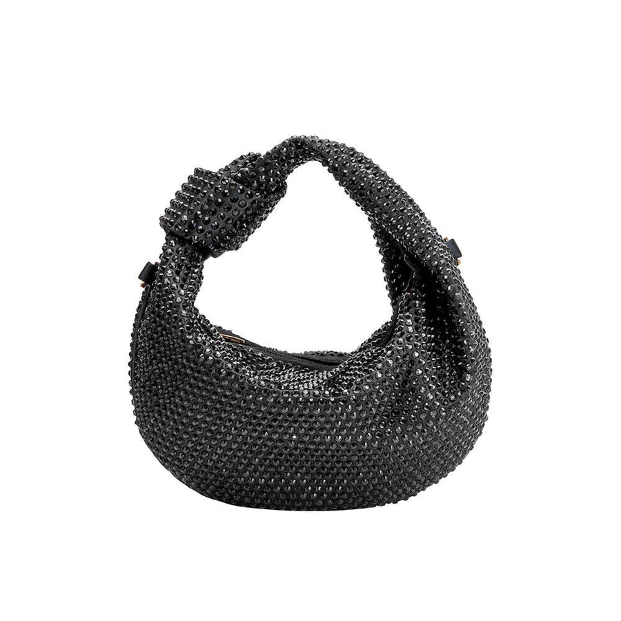 Amber Black Rhinestone Studded Hobo Bag