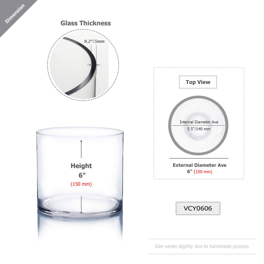 WGV Clear Cylinder Glass Vase - 6" x 6"H