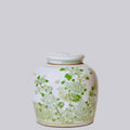 Bird and Flower Green and White Porcelain Jar