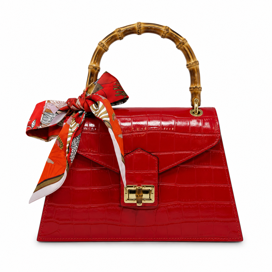 GF1925 - LUXURY ITALIAN CROCCO LEATHER BAMBOO HANDLE BAG