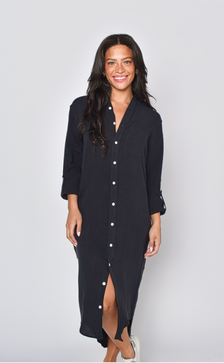 Black Tencel Girlfriend Midi Dress