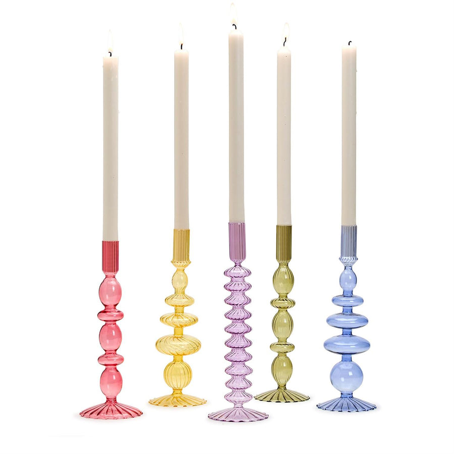 Hand-Blown Glass Tapered Candlestick Candleholder