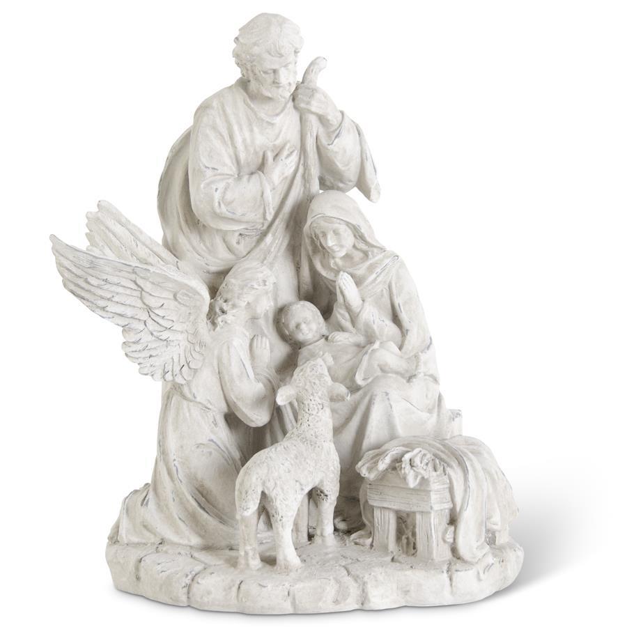 Gray Resin Nativity Family W/Sheep & Angel
