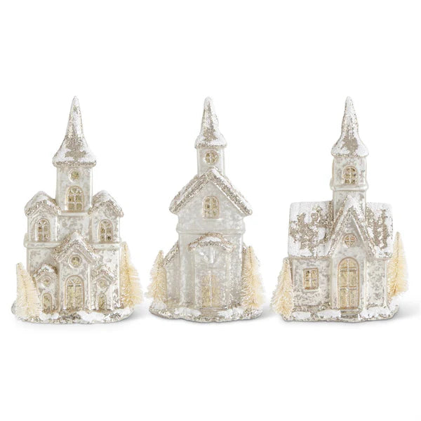 Glittered LED Silver Mercury Glass Houses w/Timer