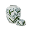 7 1/2" Green and White Chinoiserie Ginger Jar with Lid