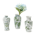 Primrose and Lotus Hand-Painted Green and White Chinoiserie Vases