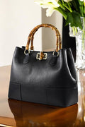 Bamboo Babe Bag in Black Dollar Leather