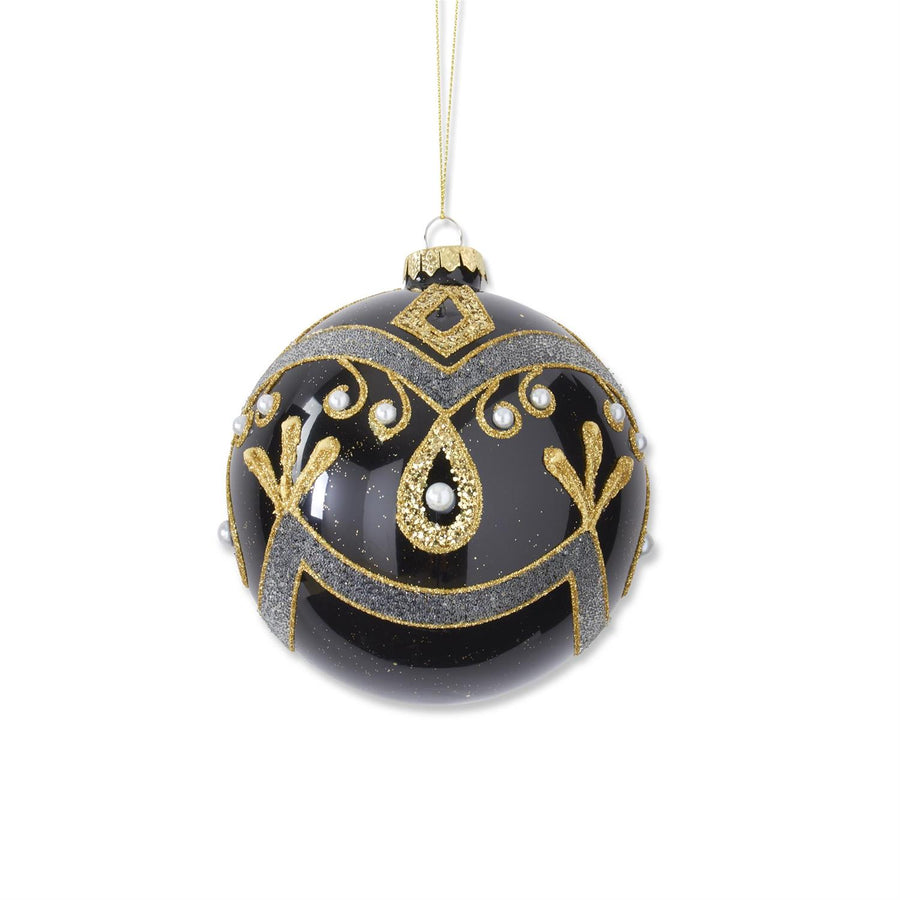 Gold Glittered & Beaded Black Ornament