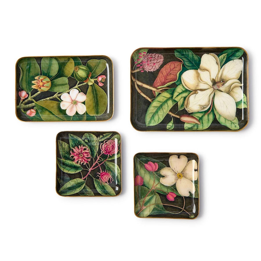 Vintage Floral Print Metal Trays