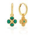 Berry Clover Hoop Earrings with Double Sided Charm - Malachite
