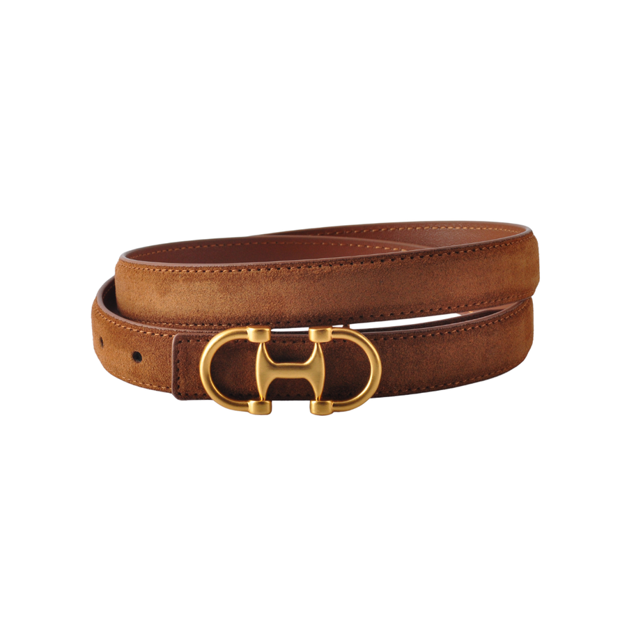 Horsebit Buckle Equestrian Stitched Suede/Napa Leather Belt