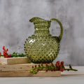 Hobnail Glass Pitcher | Moss Green | 2L | Vintage Jug